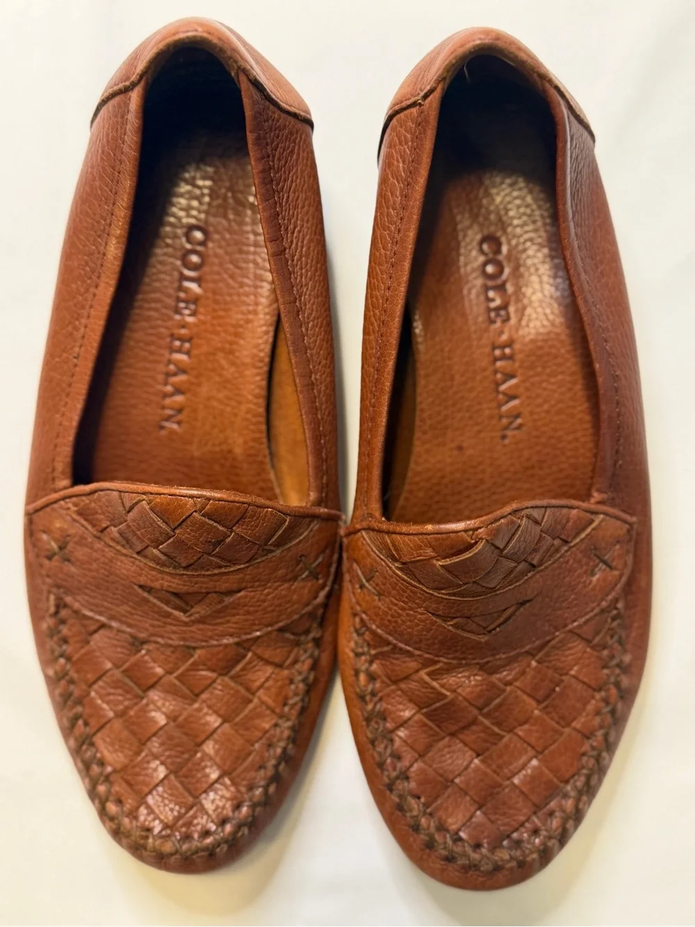 Cole Haan Woven Leather Penny Loafers - Brown